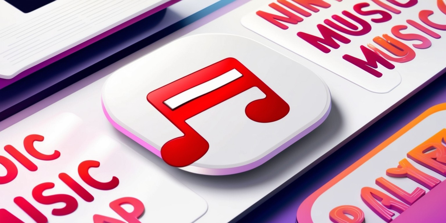 A vibrant and colorful digital illustration of the Nintendo Music app, featuring a stylized layout with rounded edges and a smooth, modern design aesthetic, showcasing a prominent music note logo in a bold, bright red color, situated atop a clean white background, surrounded by various music genres and playlist categories in a playful, curved font with a subtle gradient effect, with a hint of subtle shading and texture to give the illustration a sense of depth and dimensionality.