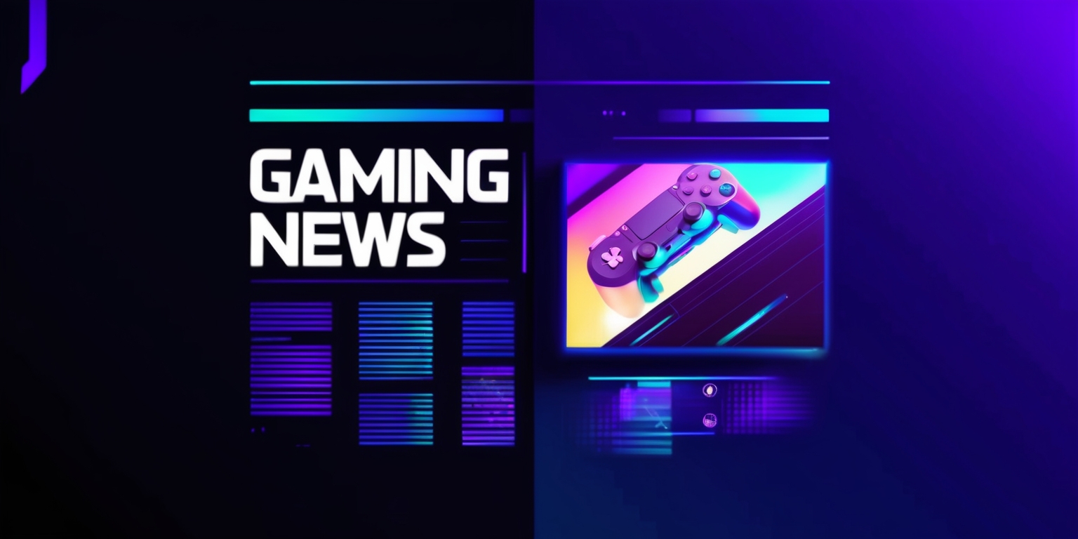 A modern, high-contrast digital illustration of a gaming news article, set against a dark blue or purple background with bold, neon accents, featuring a prominent, eye-catching headline in a stylized, futuristic font, such as a sans-serif or techno-inspired typeface, with a large, colorful screenshot or concept art of a popular video game displayed prominently, possibly with a subtle glow effect, alongside a brief summary or teaser text in a clean, readable font, with a subtle gradient or shadow effects to enhance the overall visual appeal, and possibly including a few strategically placed gaming-related icons, such as controllers or headsets, in a stylized, minimalist arrangement, that conveys a sense of excitement, energy, and cutting-edge technology.